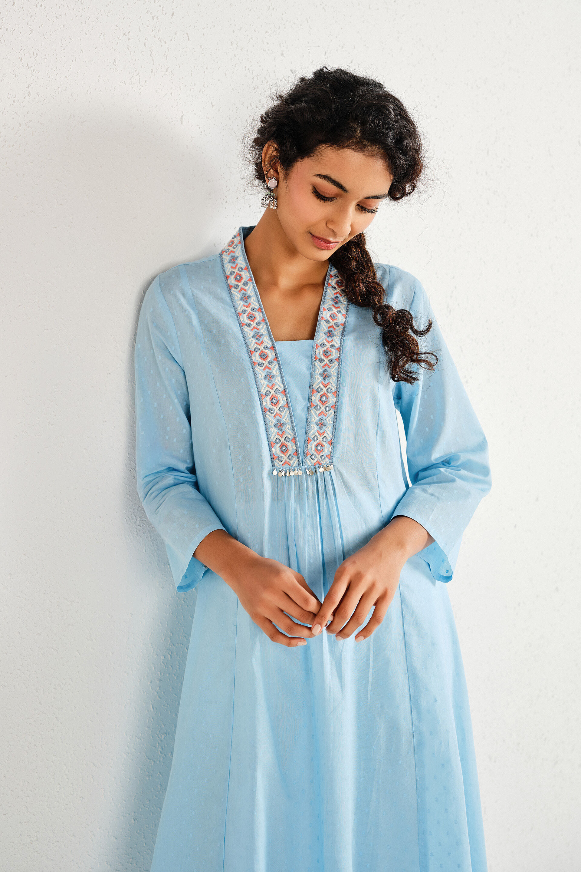 Mehroz Blue Cotton Kurta, Sky Blue, image 4